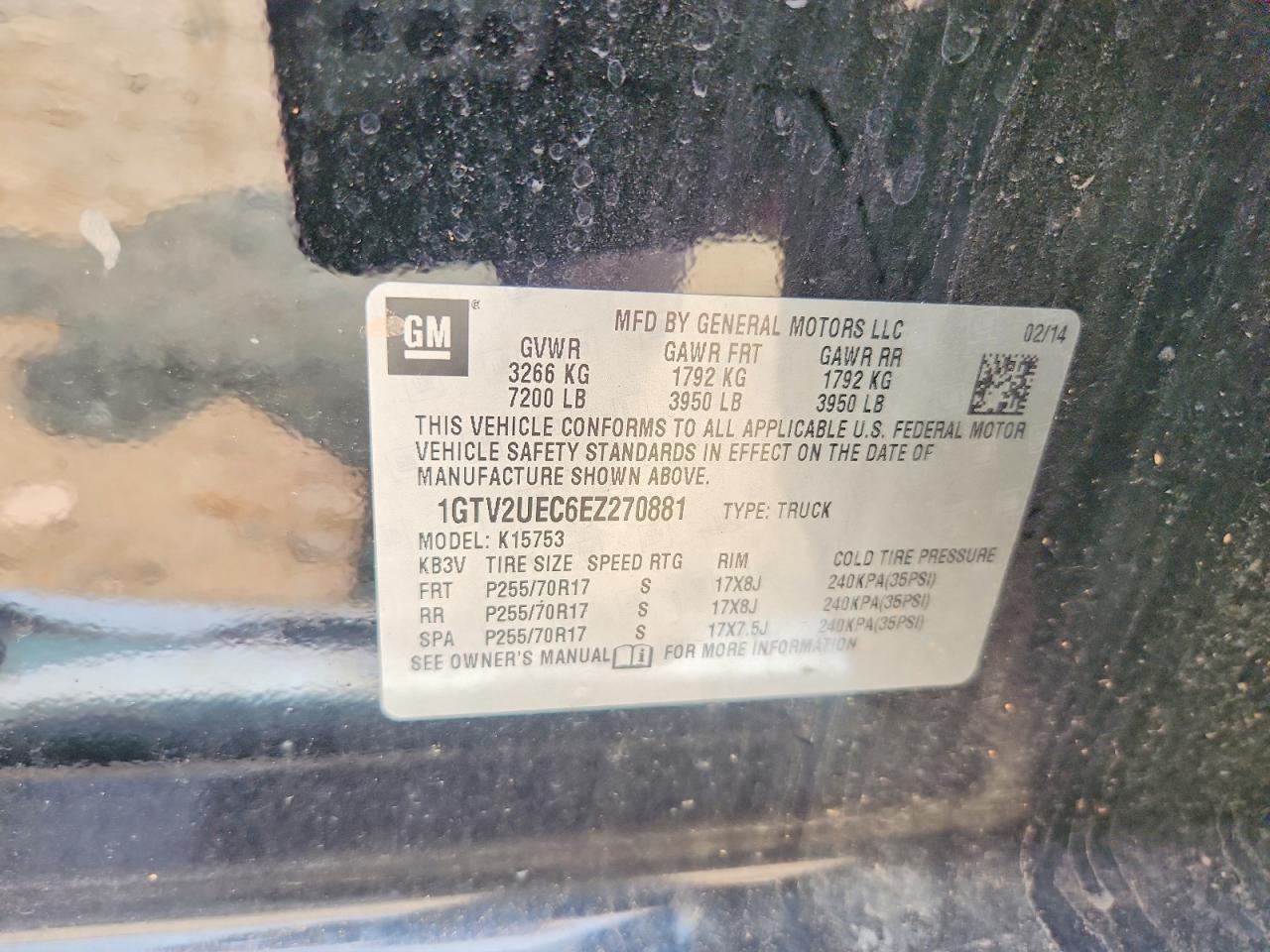 1GTV2UEC6EZ270881 · 2014 GMC SIERRA · 12/12