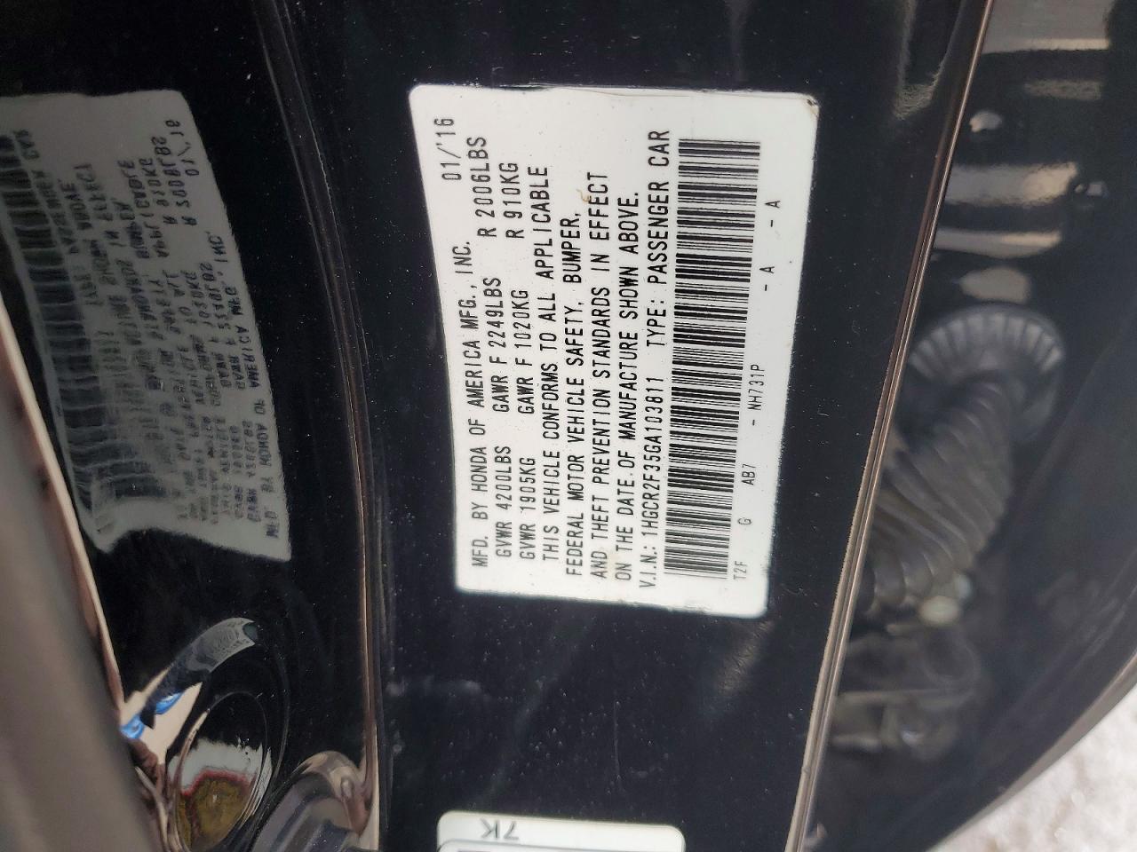 1HGCR2F35GA103811 · 2016 HONDA ACCORD · 12/12