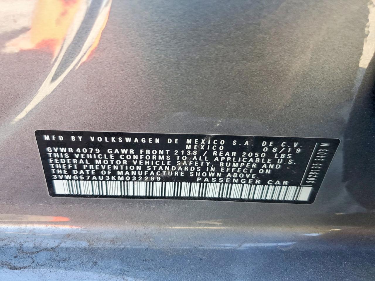 3VWG57AU3KM032299 · 2019 VOLKSWAGEN GOLF · 12/12
