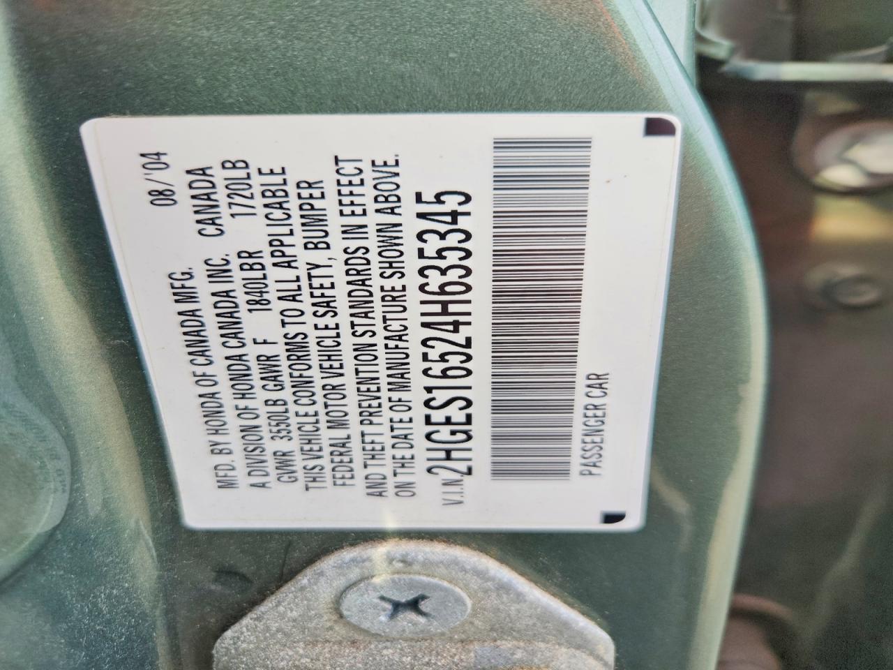 2HGES16524H635345 · 2004 HONDA CIVIC · 12/12