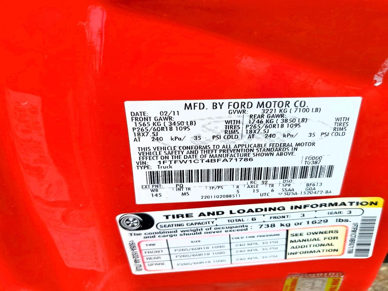 1FTFW1CT4BFA71786 · 2011 FORD F150 · 12/12