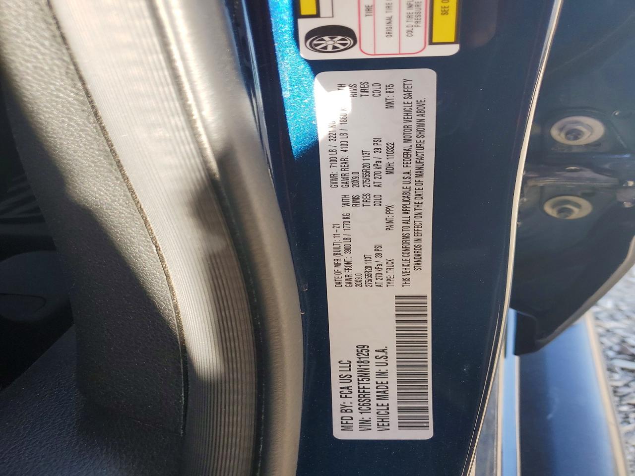 1C6SRFFT5NN181259 · 2022 RAM 1500 · 12/12