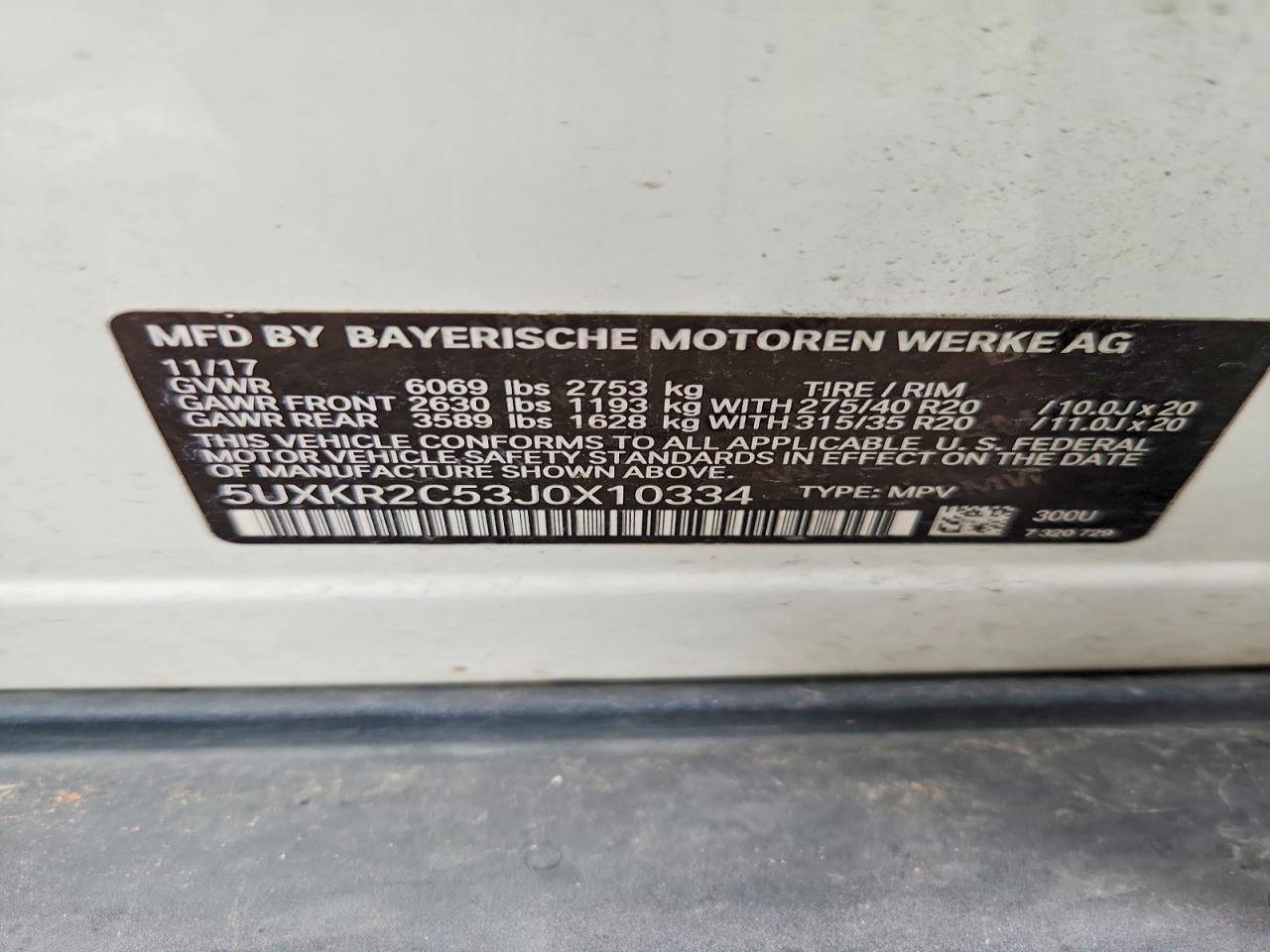 5UXKR2C53J0X10334 · 2018 BMW X5 · 12/12