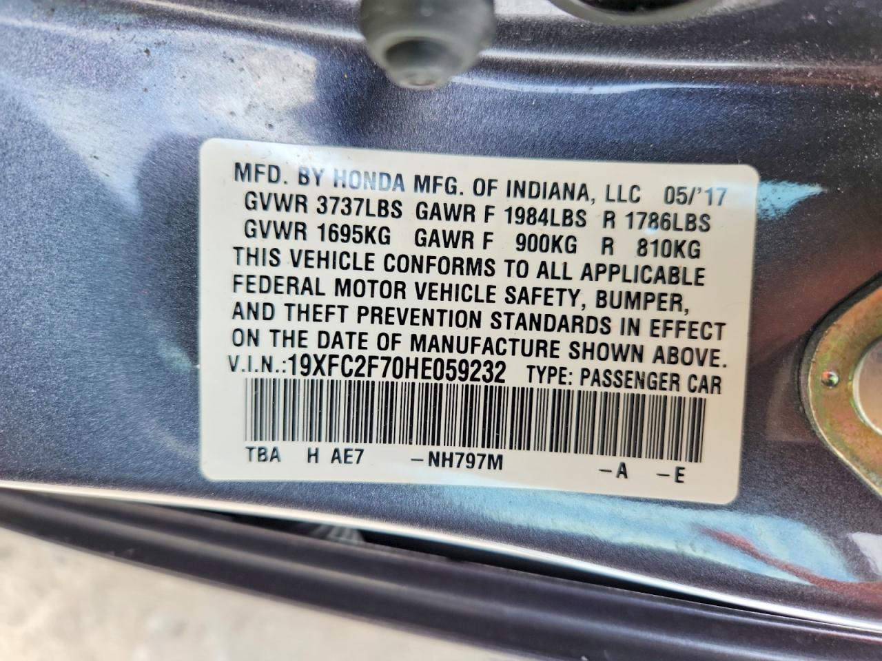 19XFC2F70HE059232 · 2017 HONDA CIVIC · 12/12