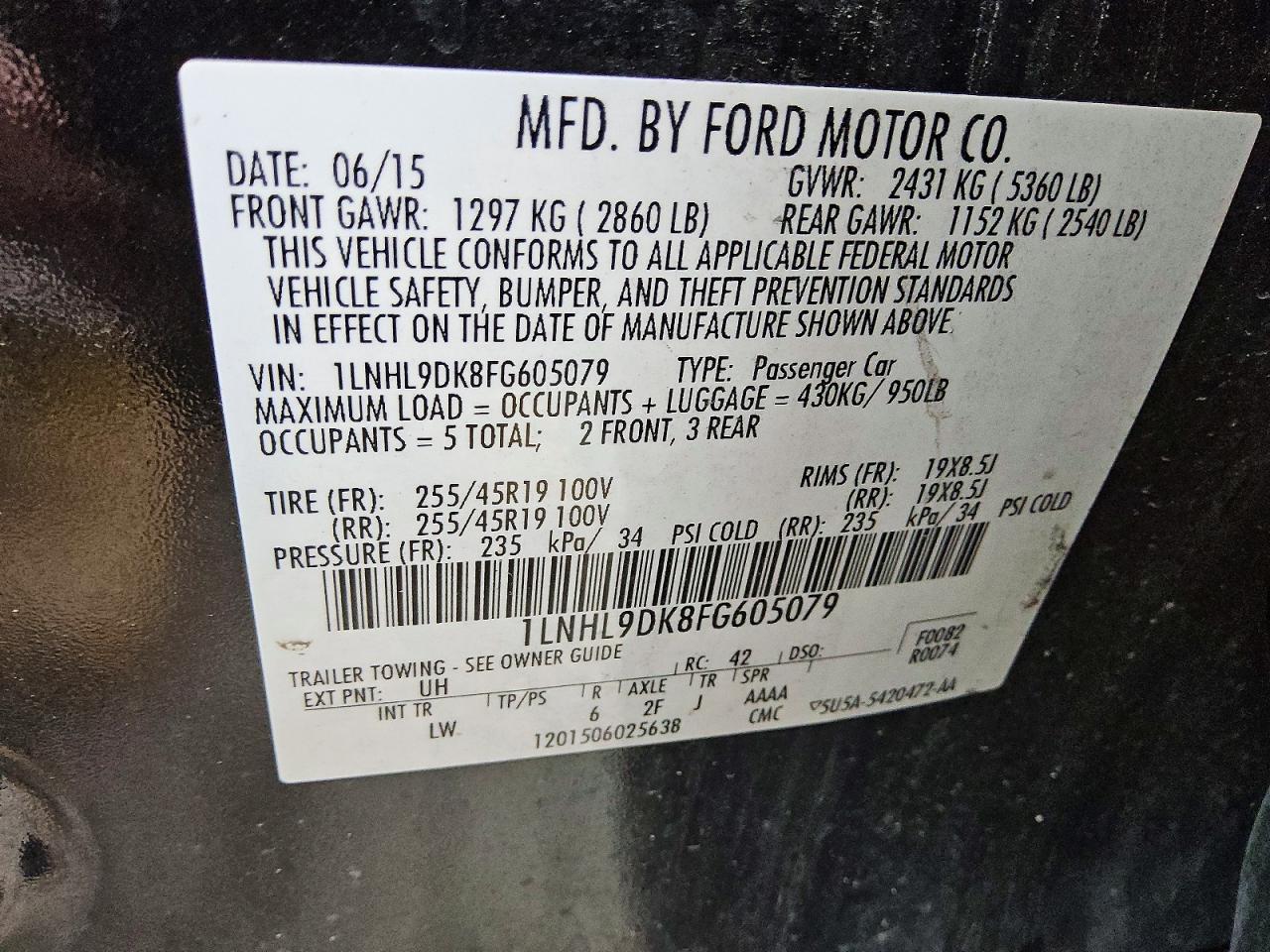 1LNHL9DK8FG605079 · 2015 LINCOLN MKS · 12/12