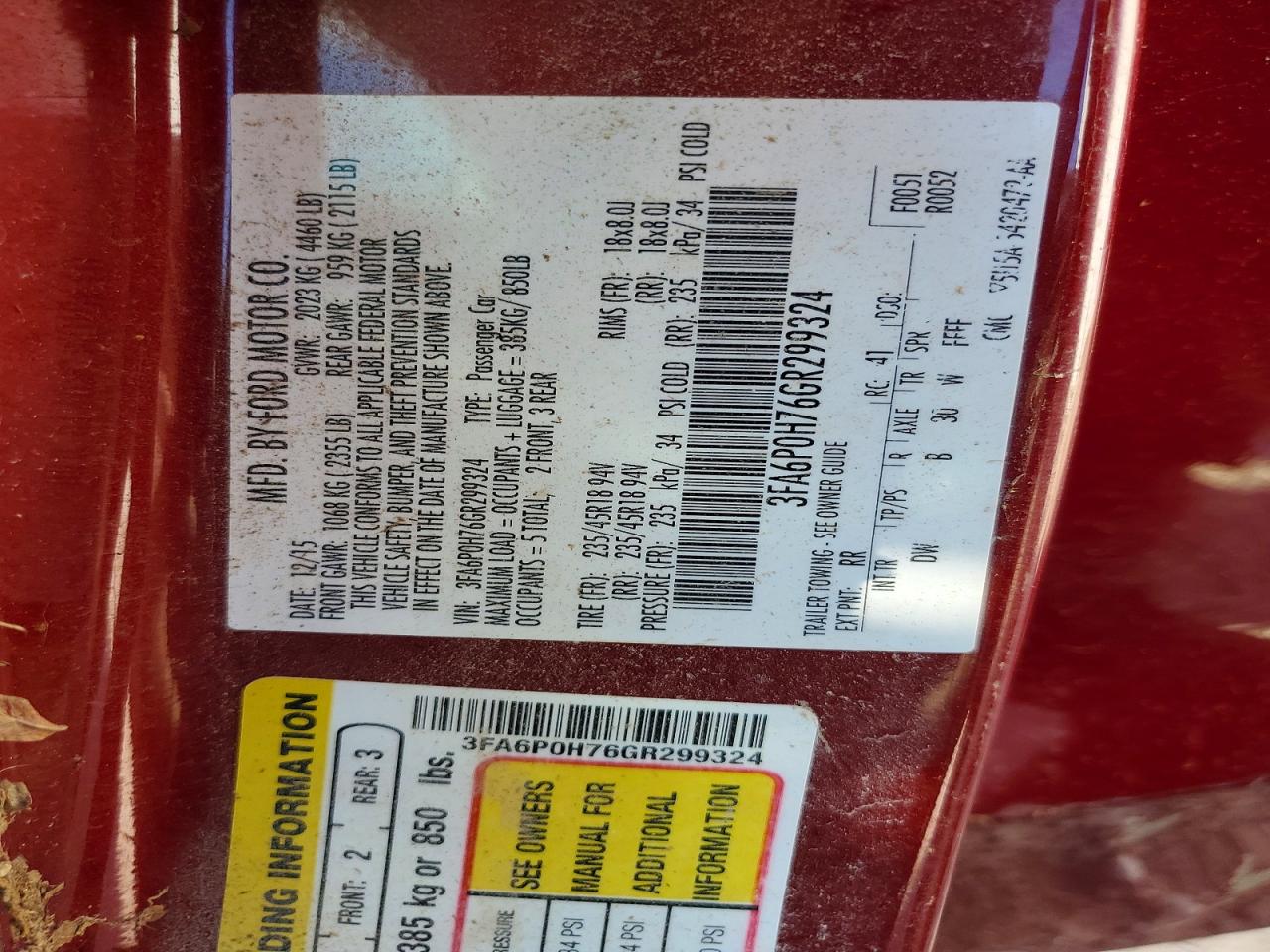 3FA6P0H76GR299324 · 2016 FORD FUSION · 12/12