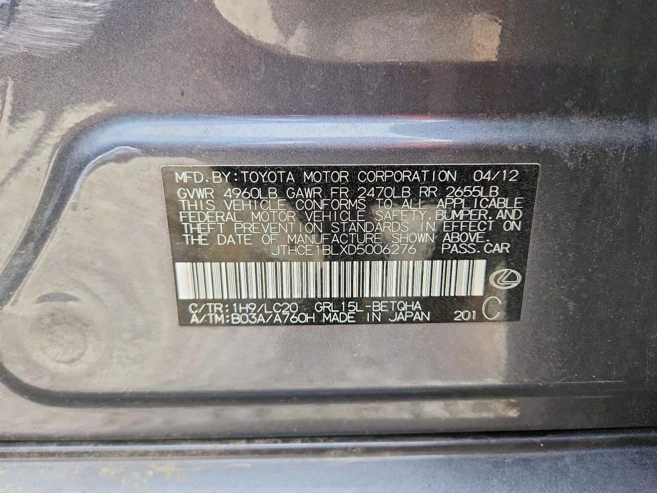 JTHCE1BLXD5006276 · 2013 LEXUS GS · 12/12