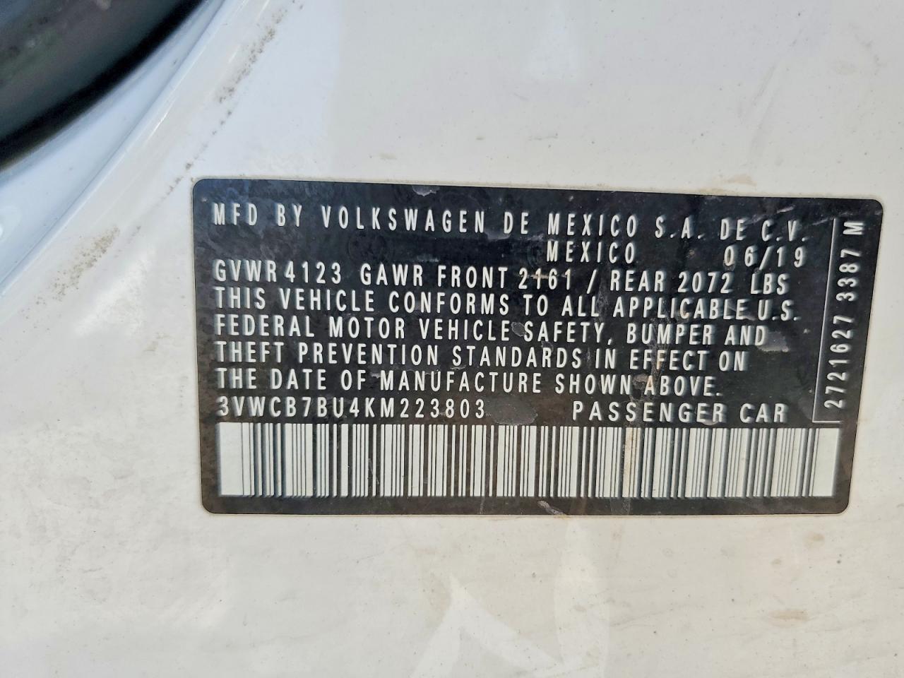 3VWCB7BU4KM223803 · 2019 VOLKSWAGEN JETTA · 12/12
