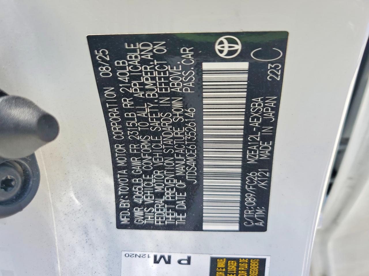 JTDS4MCE6T3526146 · 2026 TOYOTA COROLLA · 12/12