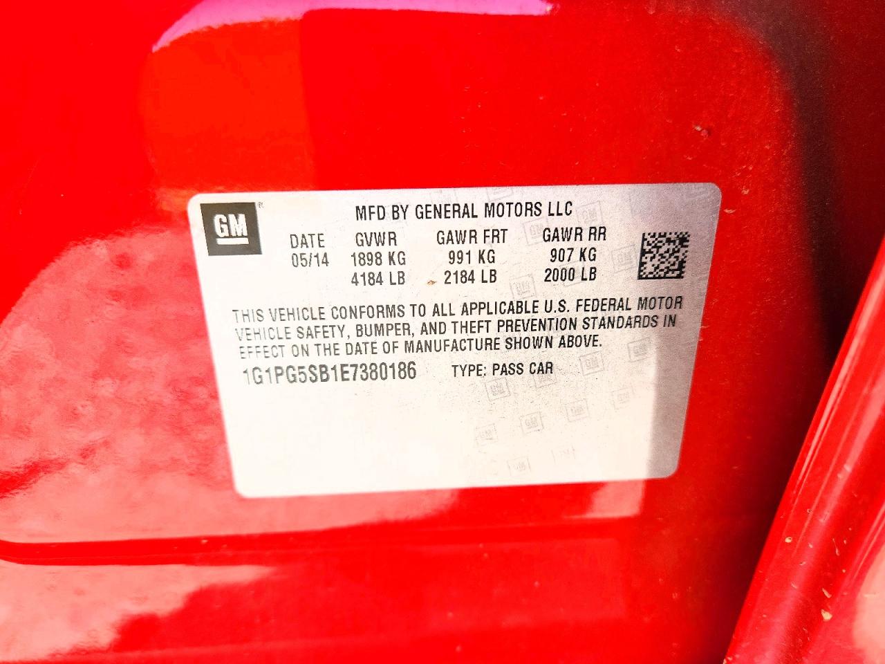 1G1PG5SB1E7380186 · 2014 CHEVROLET CRUZE · 12/12