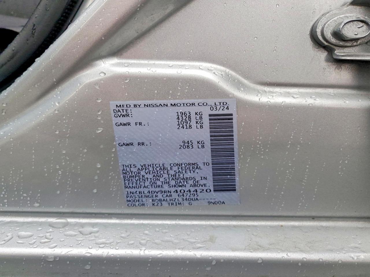 1N4BL4DV9RN404420 · 2024 NISSAN ALTIMA · 12/12