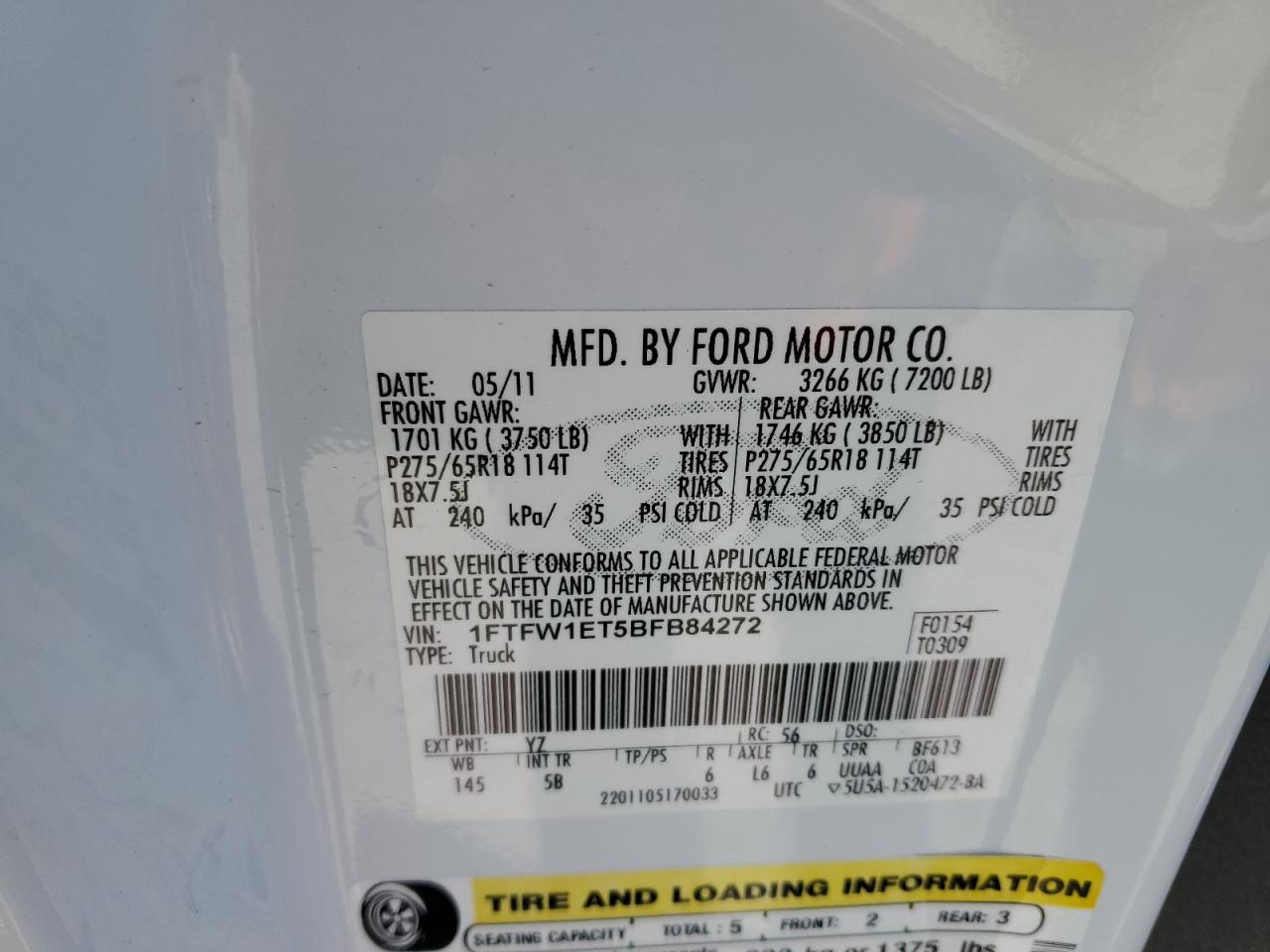 1FTFW1ET5BFB84272 · 2011 FORD F150 SUPERCREW · 12/12