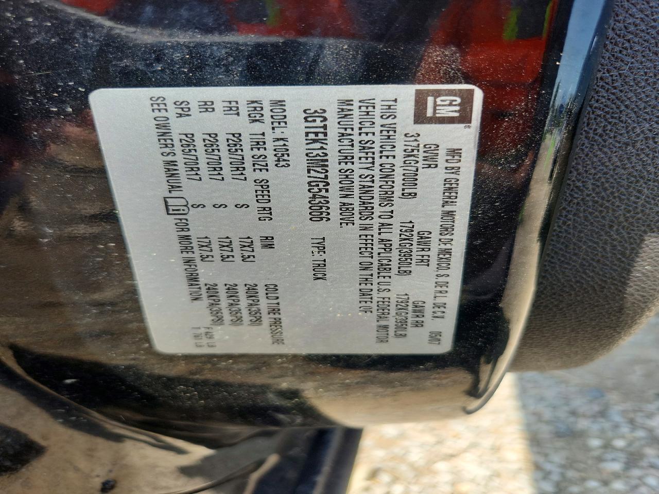 3GTEK13M27G543666 · 2007 GMC NEW SIERRA · 12/12