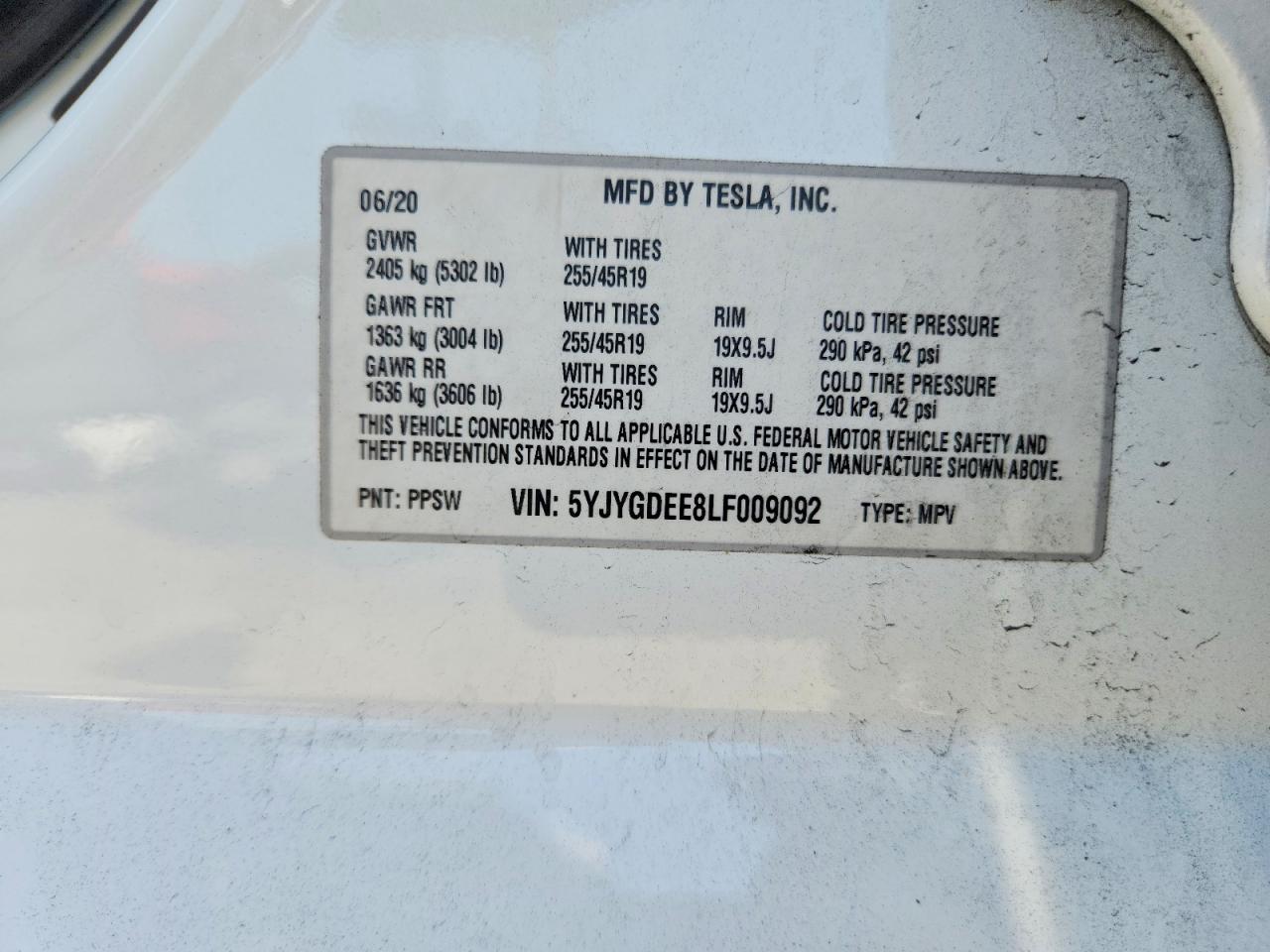 5YJYGDEE8LF009092 · 2020 TESLA MODEL Y · 12/12