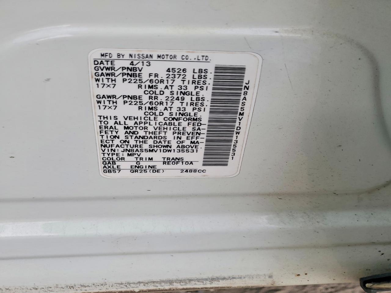 JN8AS5MV1DW135531 · 2013 NISSAN ROGUE · 12/12