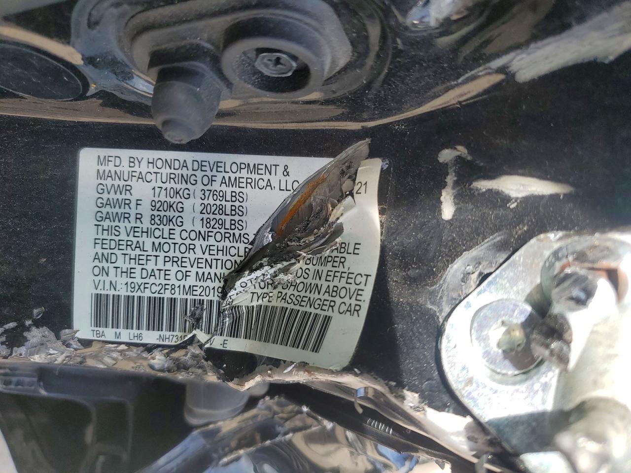 19XFC2F81ME201929 · 2021 HONDA CIVIC · 12/12