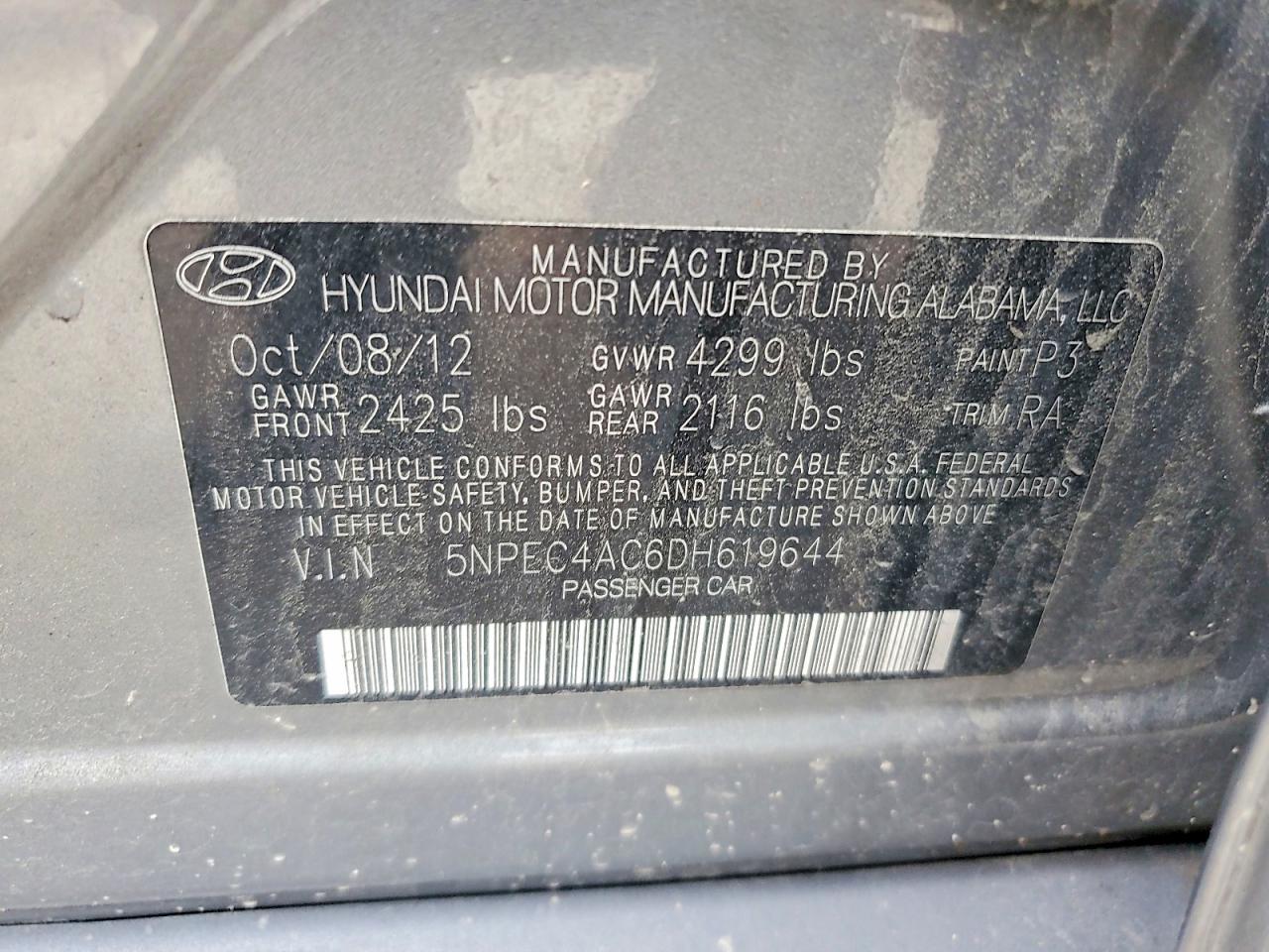5NPEC4AC6DH619644 · 2013 HYUNDAI SONATA · 12/12