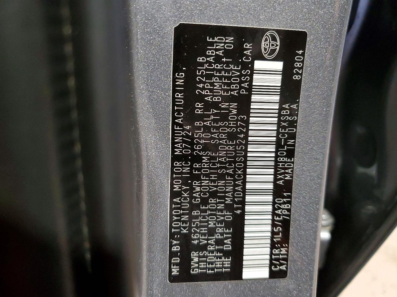 4T1DAACK0SU524273 · 2025 TOYOTA CAMRY · 12/12