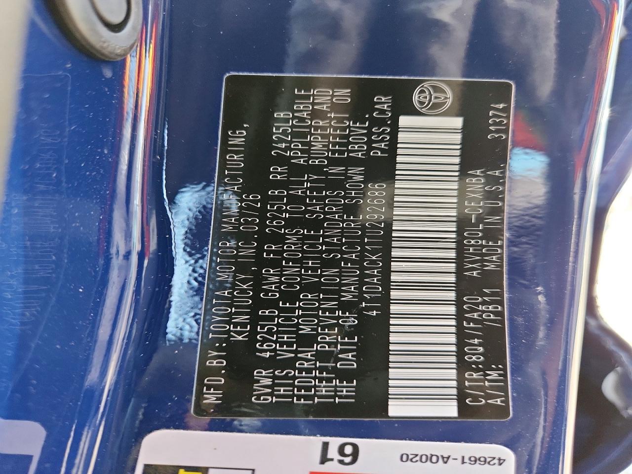 4T1DAACK1TU292686 · 2026 TOYOTA CAMRY · 12/12