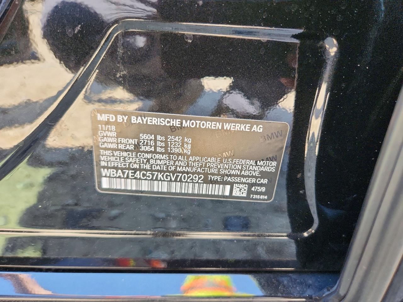 WBA7E4C57KGV70292 · 2019 BMW 740 · 12/12