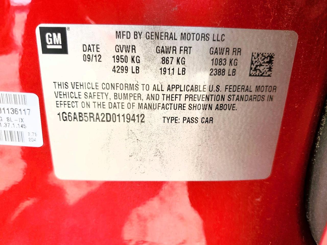 1G6AB5RA2D0119412 · 2013 CADILLAC ATS · 12/12