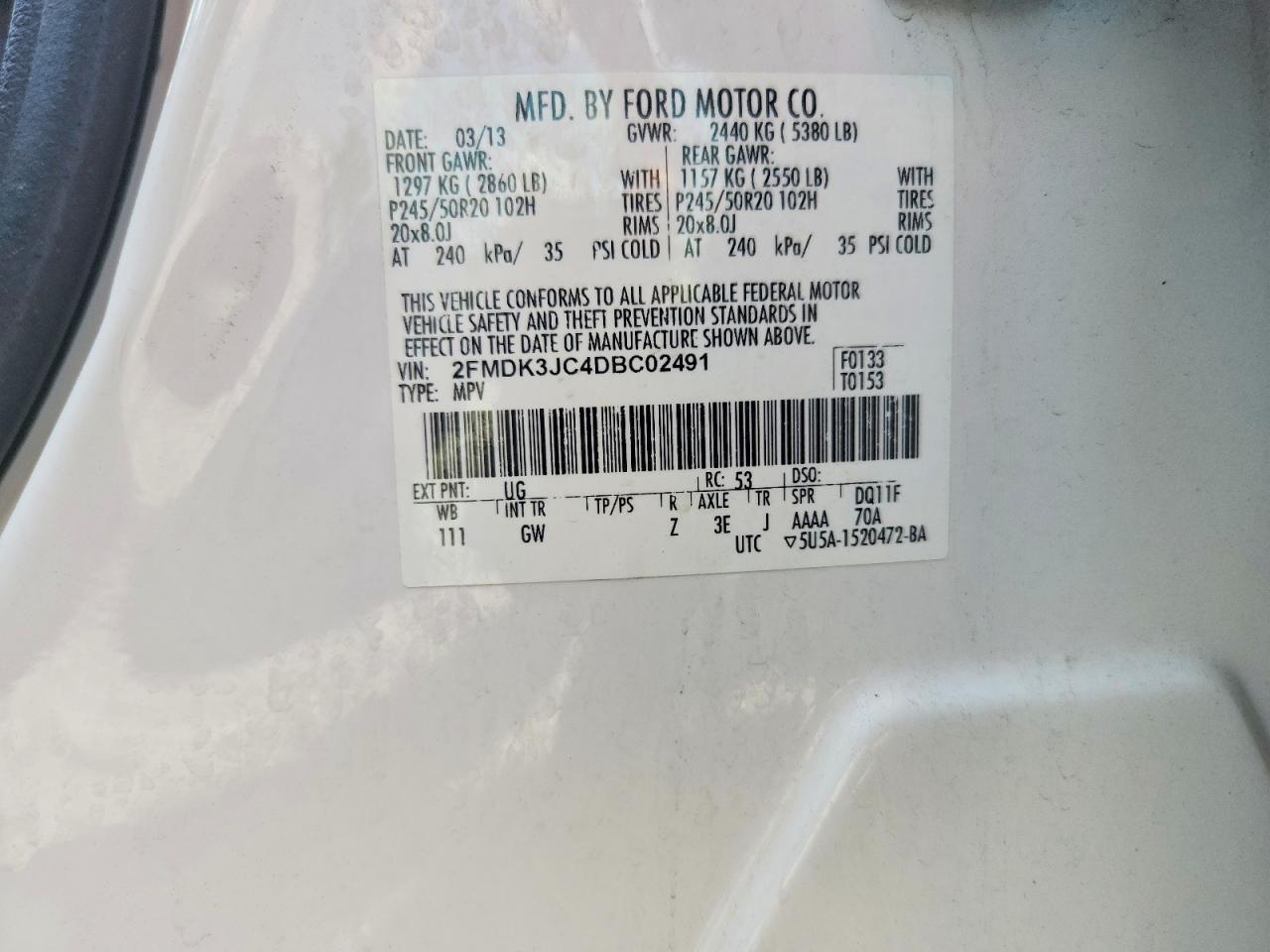 2FMDK3JC4DBC02491 · 2013 FORD EDGE · 12/12