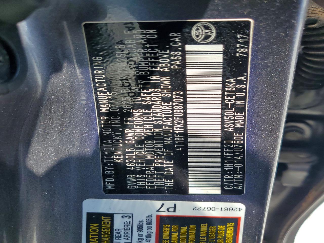 4T1BF1FK2FU987073 · 2015 TOYOTA CAMRY · 12/12