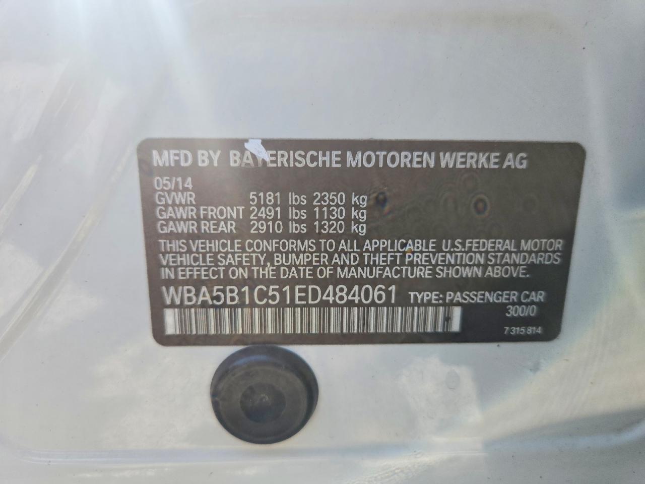WBA5B1C51ED484061 · 2014 BMW 535 · 12/12