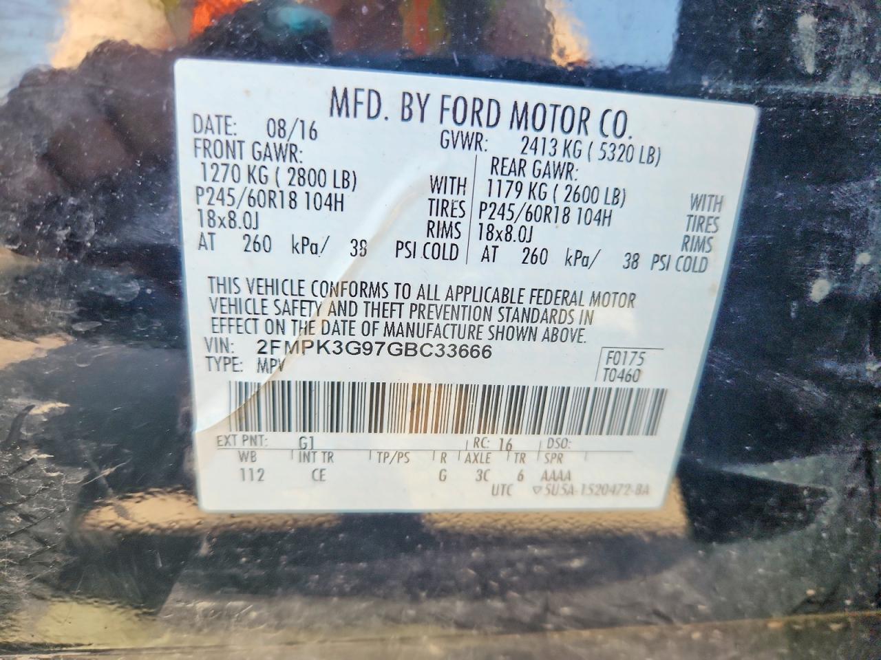 2FMPK3G97GBC33666 · 2016 FORD EDGE · 12/12