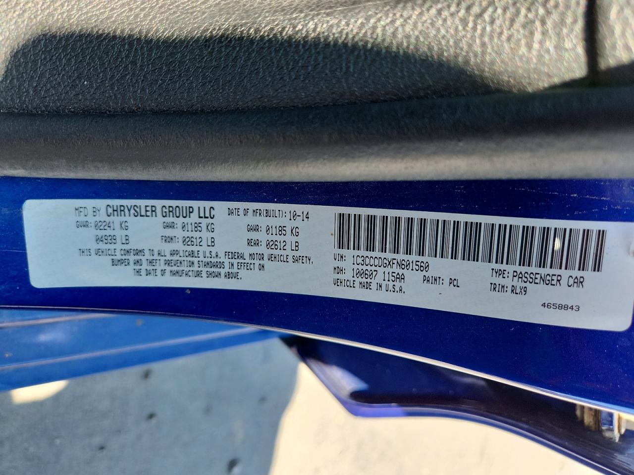 1C3CCCDGXFN601560 · 2015 CHRYSLER 200 · 12/12