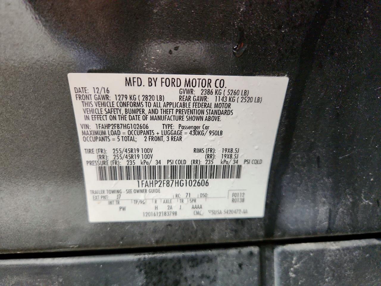 1FAHP2F87HG102606 · 2017 FORD TAURUS · 12/12