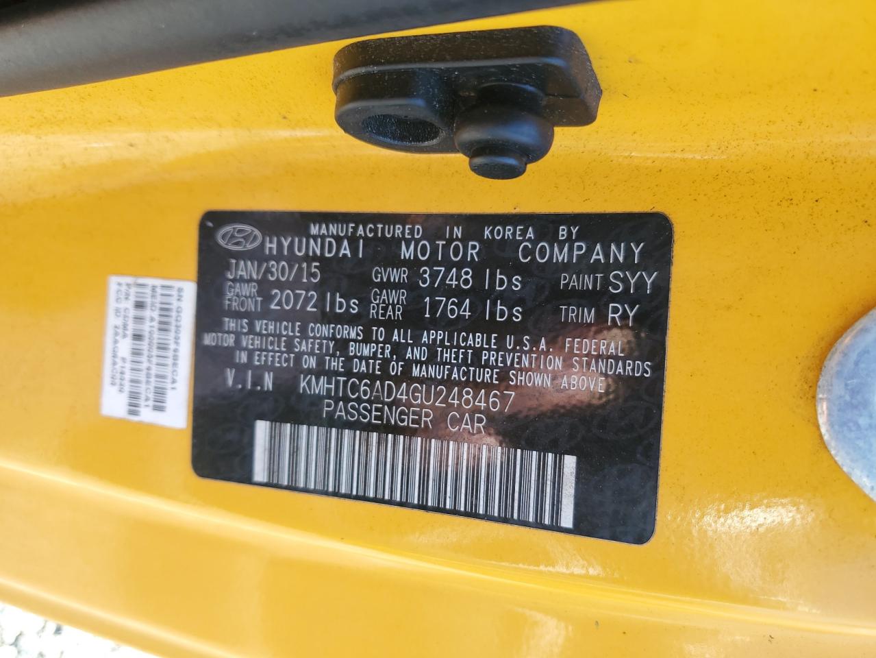 KMHTC6AD4GU248467 · 2016 HYUNDAI VELOSTER · 12/12