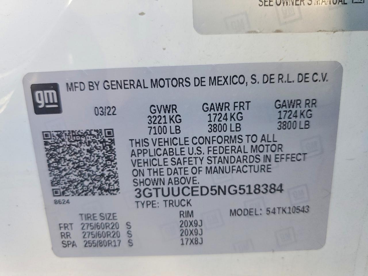 3GTUUCED5NG518384 · 2022 GMC SIERRA · 12/12