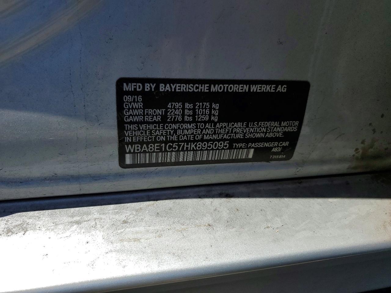 WBA8E1C57HK895095 · 2017 BMW 330E · 12/12
