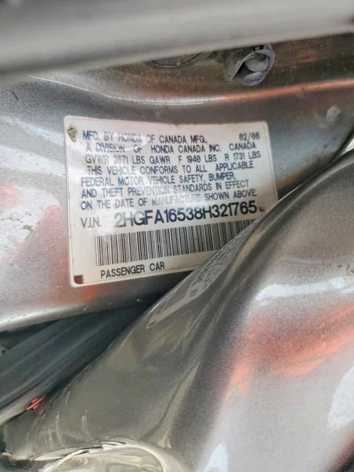2HGFA16538H321765 · 2008 HONDA CIVIC · 12/12