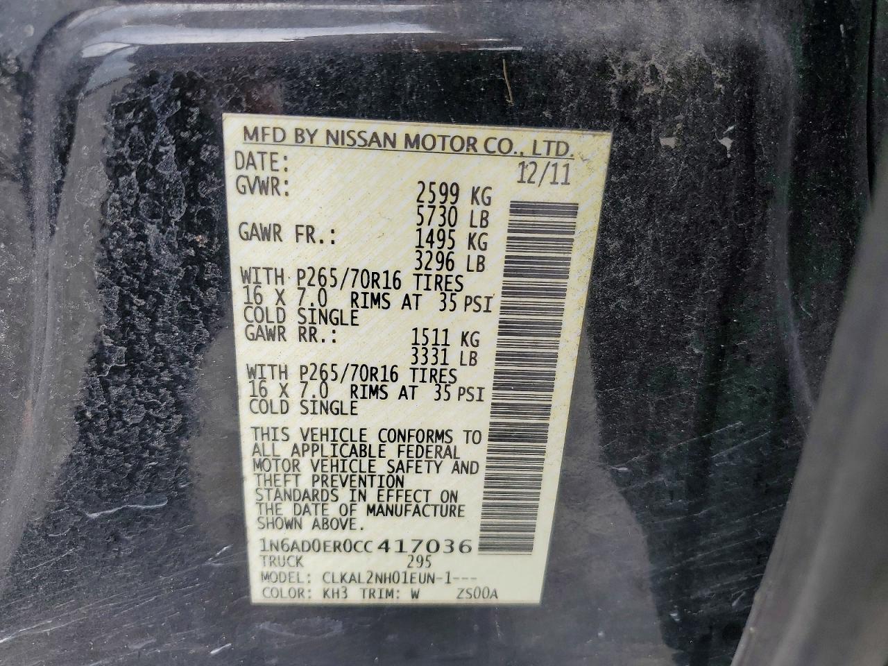 1N6AD0ER0CC417036 · 2012 NISSAN FRONTIER · 12/12