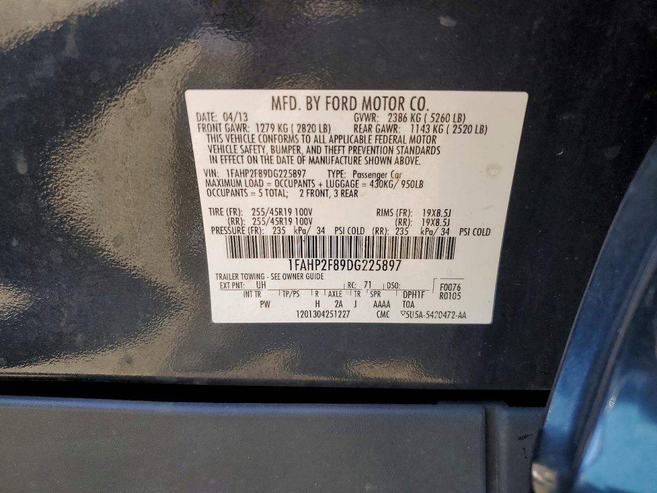1FAHP2F89DG225897 · 2013 FORD TAURUS · 12/12