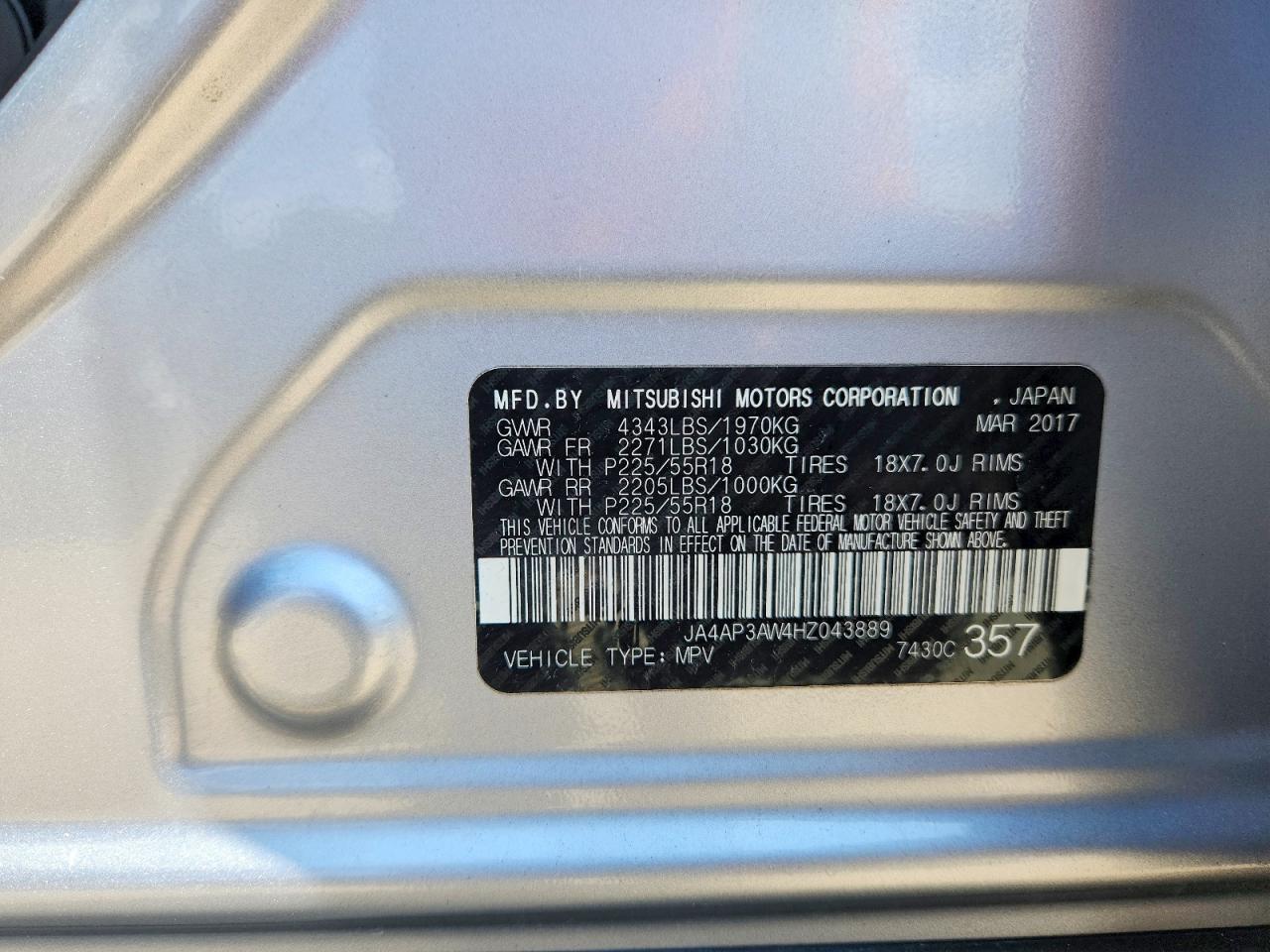 JA4AP3AW4HZ043889 · 2017 MITSUBISHI OUTLANDER SPORT · 12/12