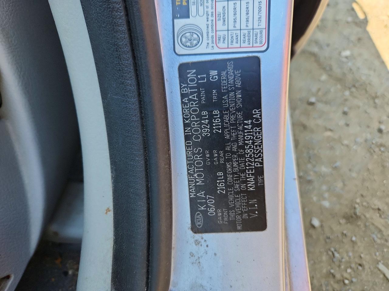 KNAFE122585491144 · 2008 KIA SPECTRA · 12/12