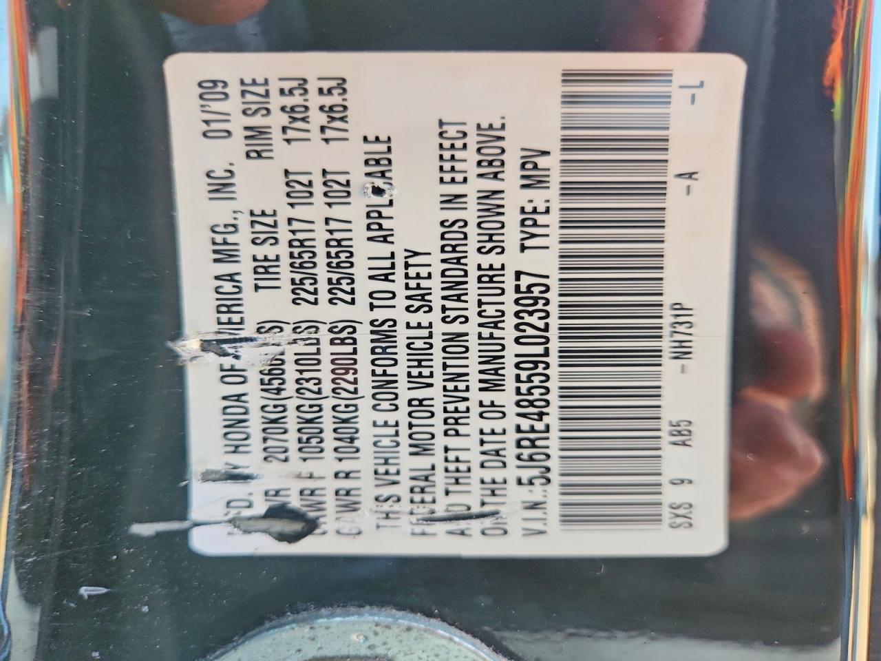 5J6RE48559L023957 · 2009 HONDA CR-V · 12/12