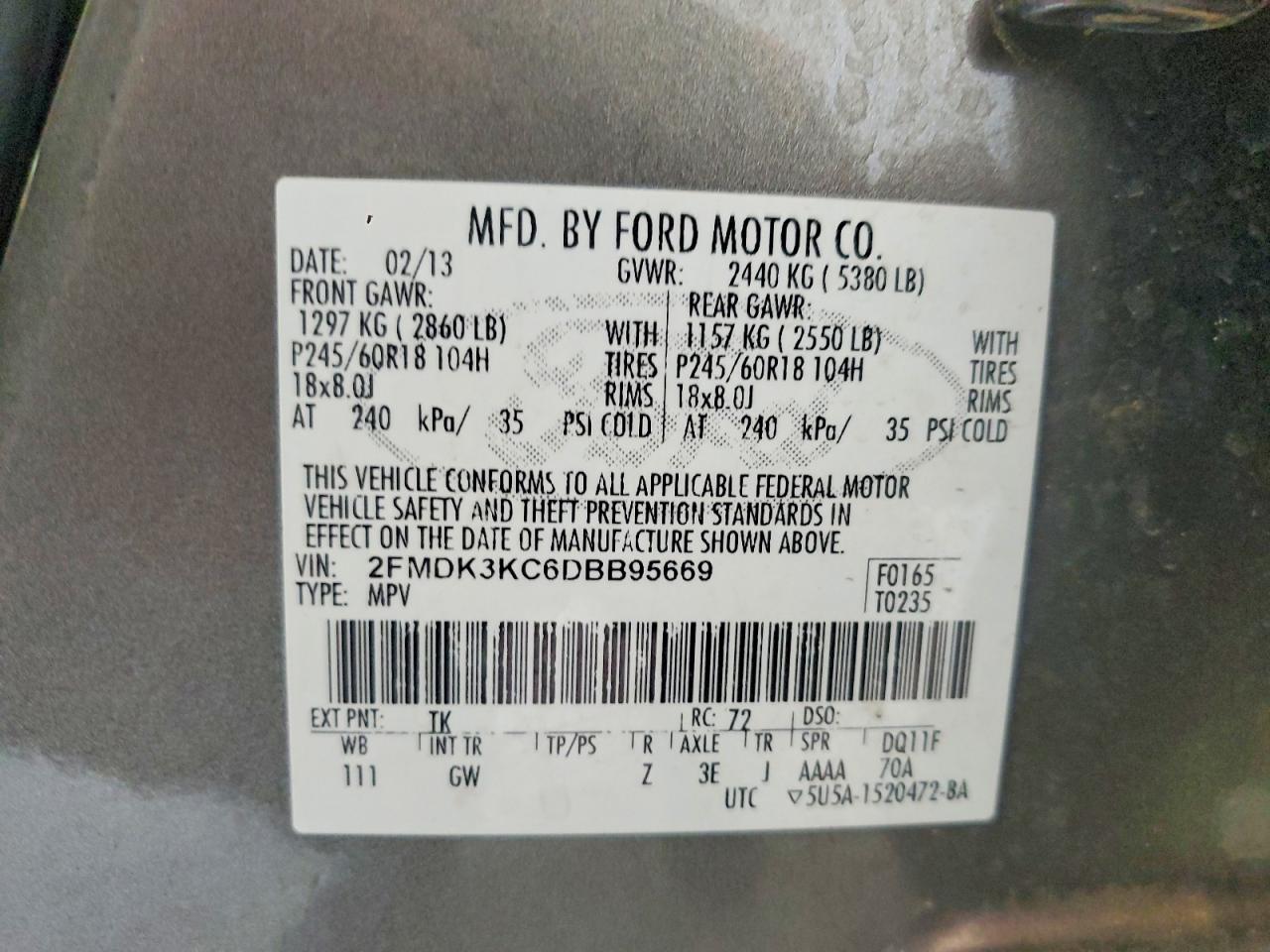 2FMDK3KC6DBB95669 · 2013 FORD EDGE · 12/12