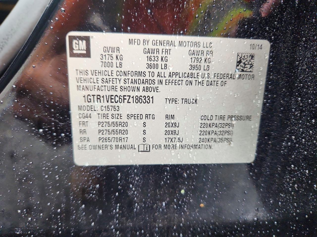 1GTR1VEC6FZ186331 · 2015 GMC SIERRA · 12/12