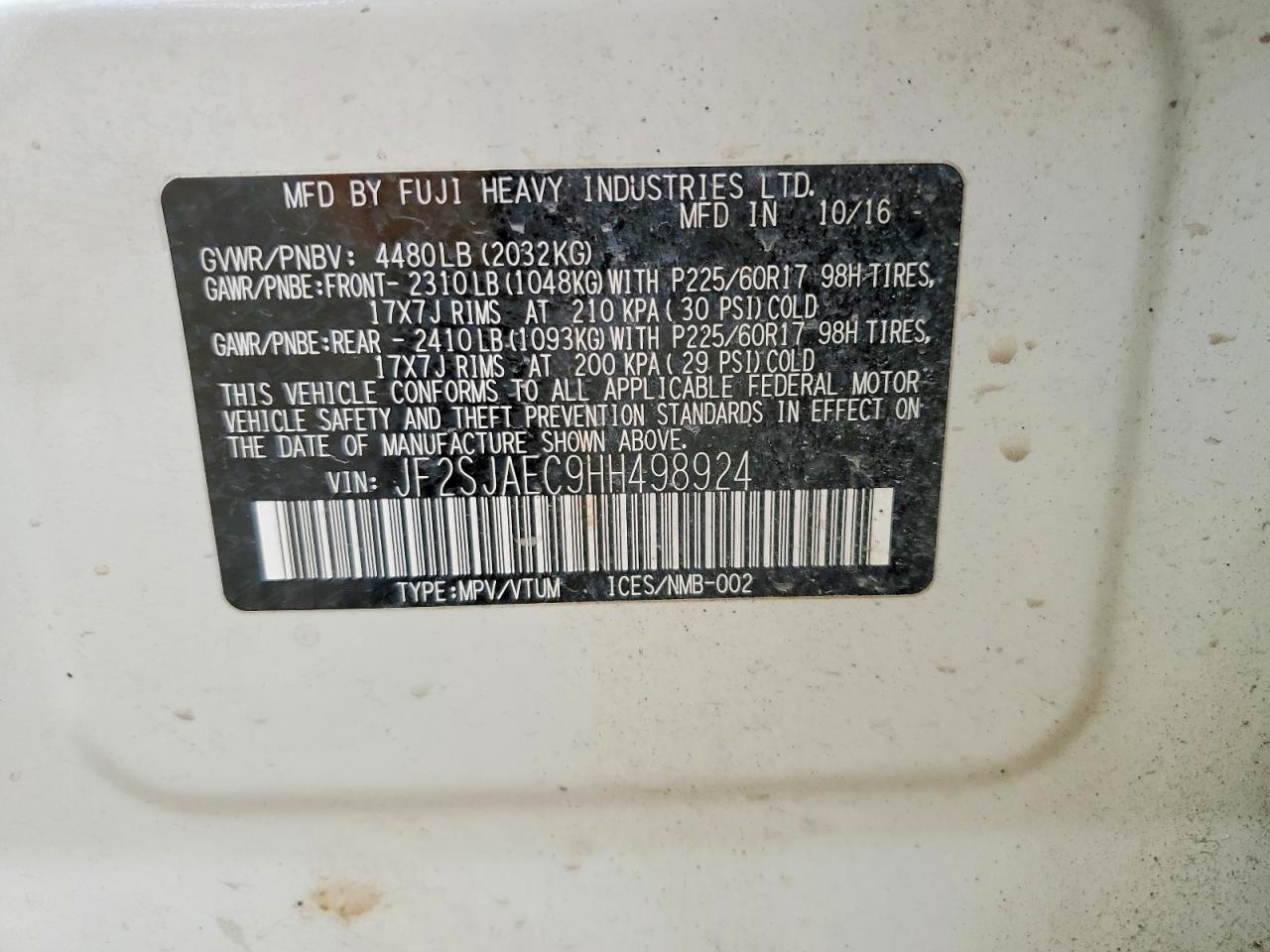 JF2SJAEC9HH498924 · 2017 SUBARU FORESTER · 12/12