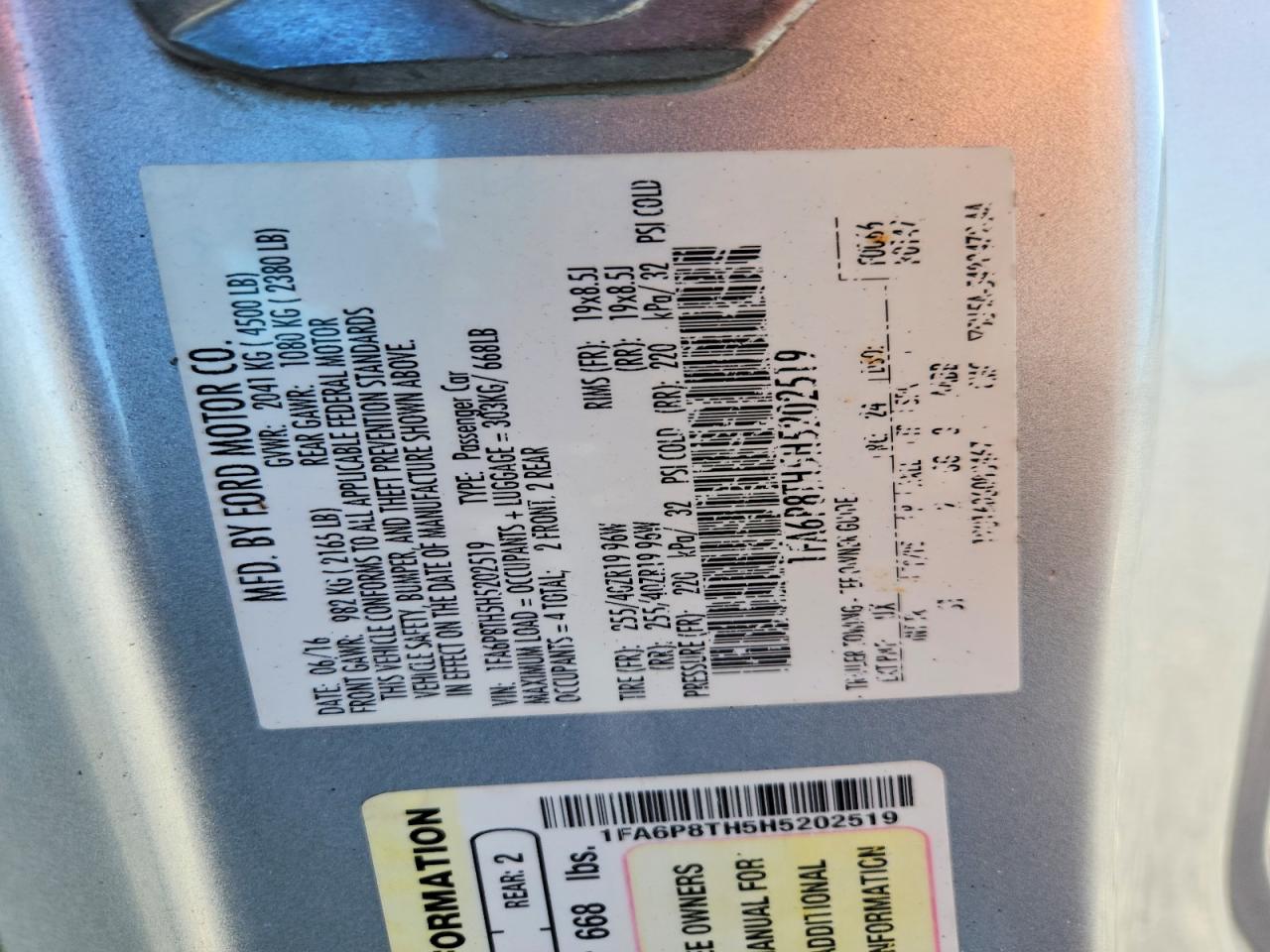 1FA6P8TH5H5202519 · 2017 FORD MUSTANG · 12/12