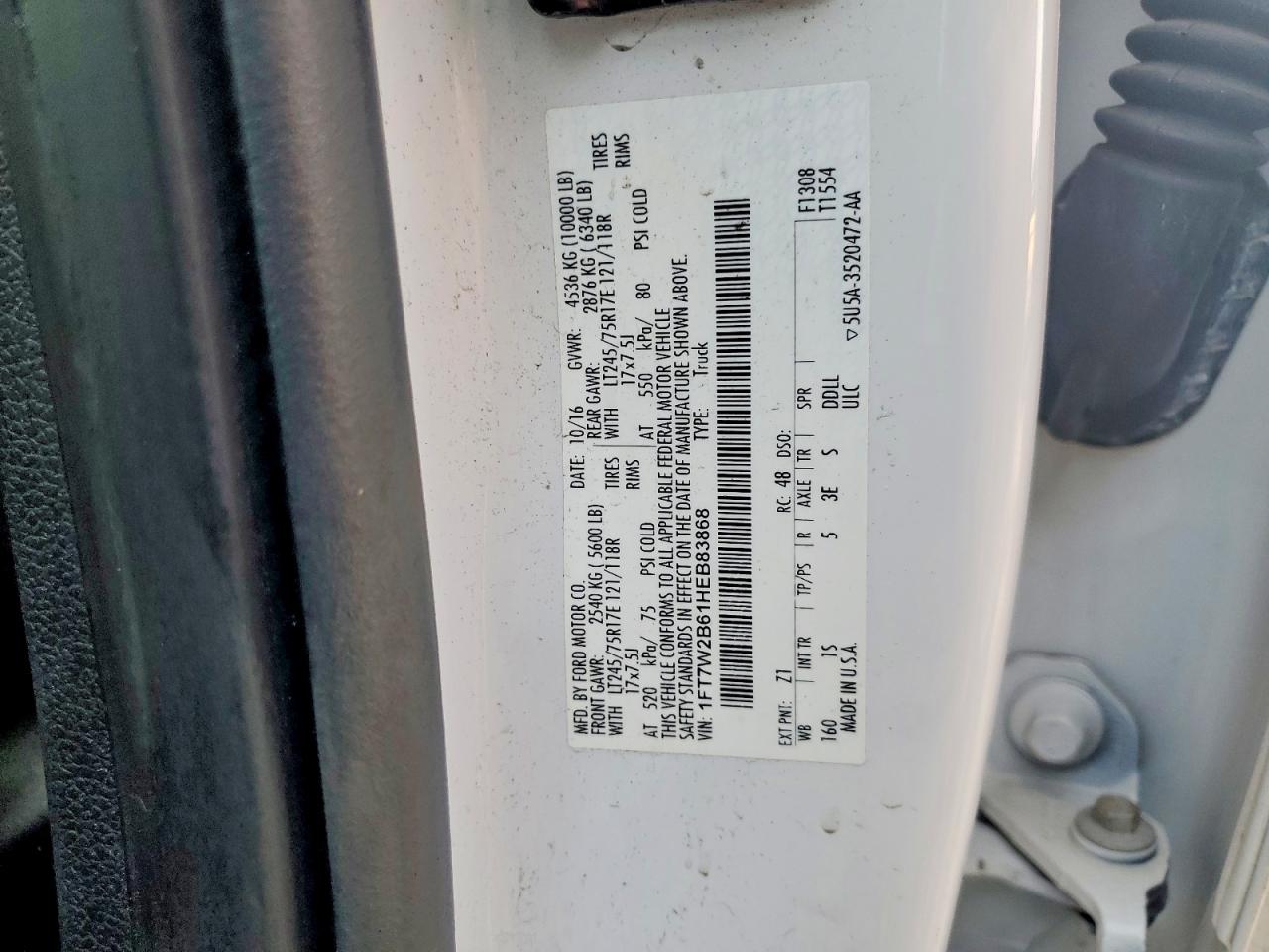 1FT7W2B61HEB83868 · 2017 FORD F250 · 12/12