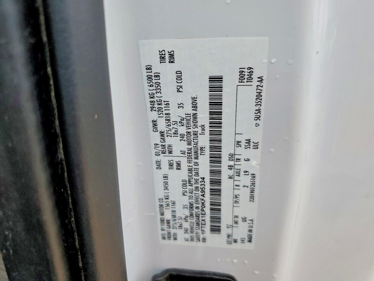 1FTEX1EP0KFA95334 · 2019 FORD F150 · 12/12