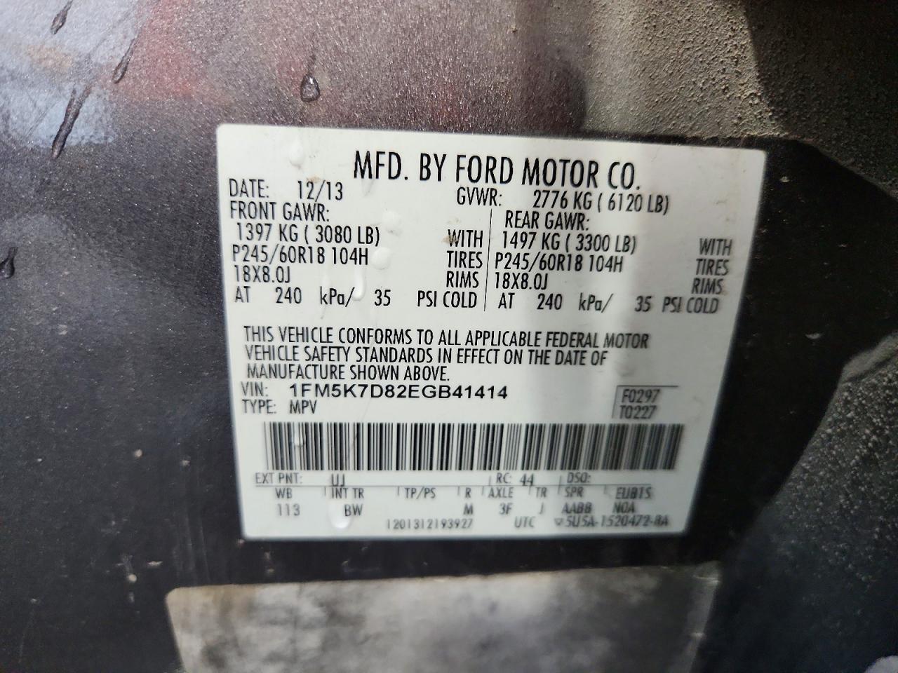 1FM5K7D82EGB41414 · 2014 FORD EXPLORER · 12/12