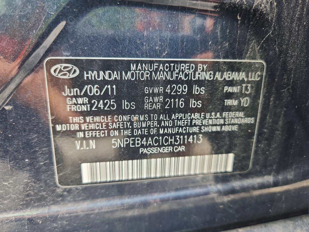 5NPEB4AC1CH311413 · 2012 HYUNDAI SONATA · 12/12