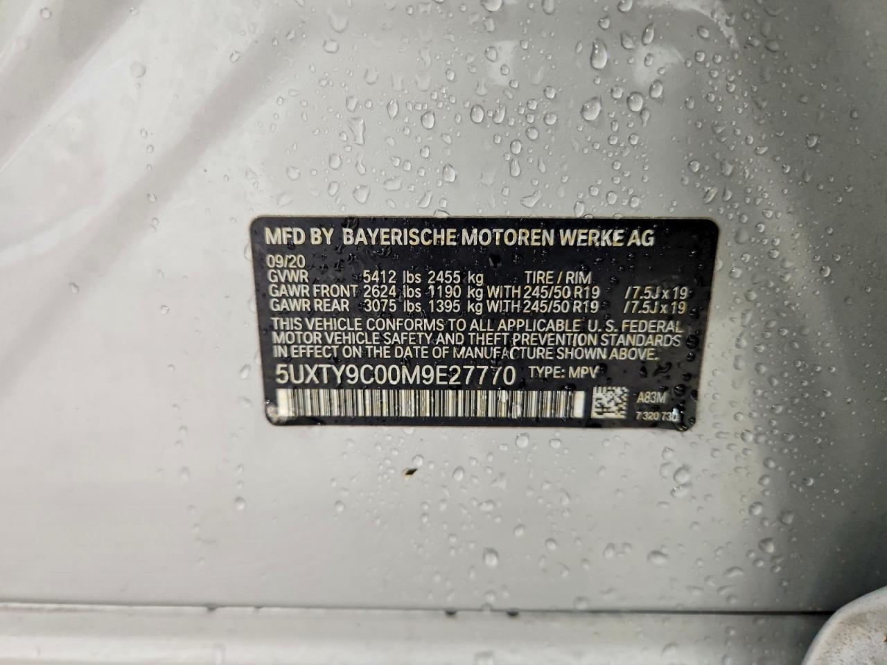 5UXTY9C00M9E27770 · 2021 BMW X3 · 12/12