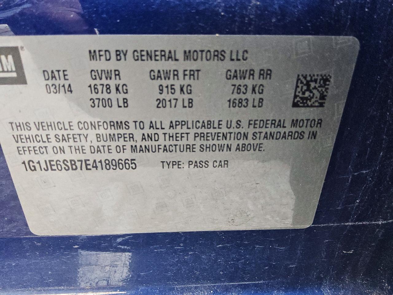 1G1JE6SB7E4189665 · 2014 CHEVROLET SONIC · 12/12